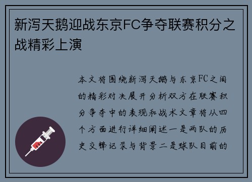 新泻天鹅迎战东京FC争夺联赛积分之战精彩上演
